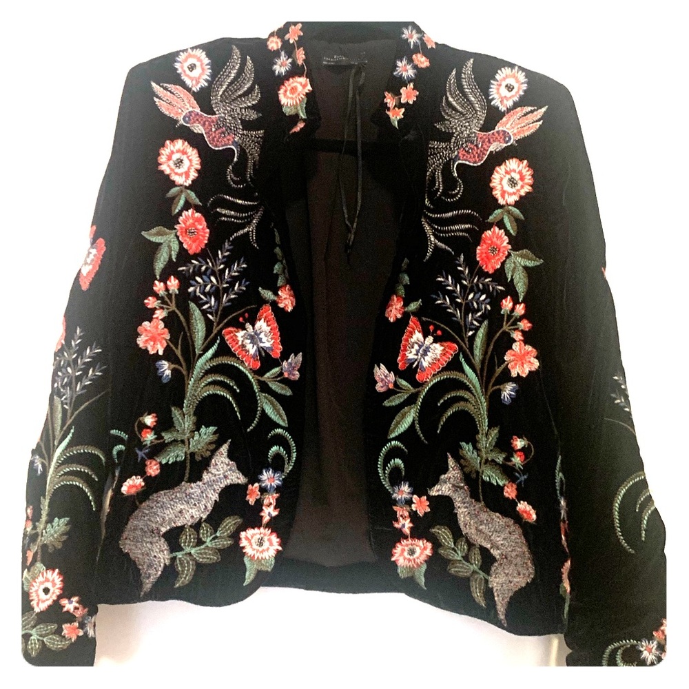 Zara Velvet Embroidered Blazer